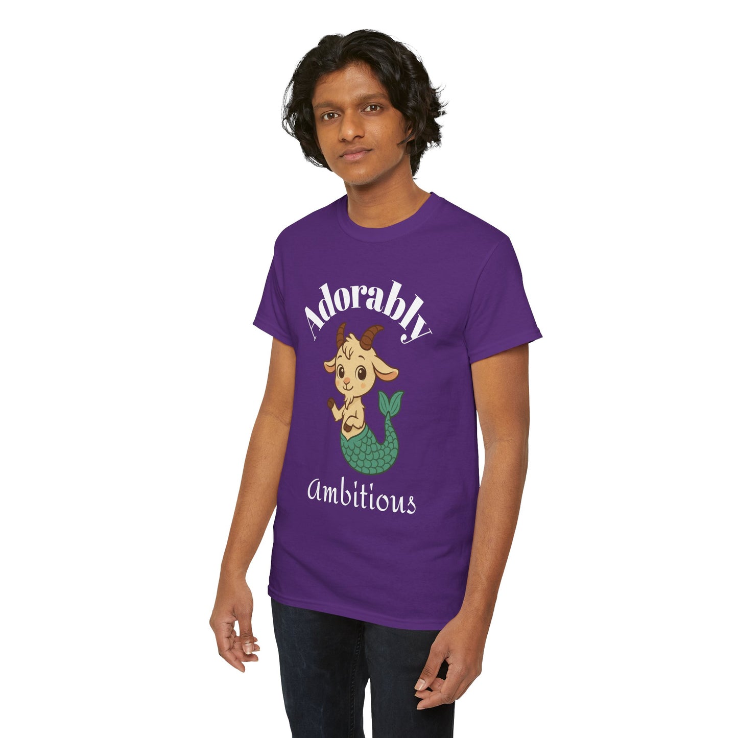 Adorably Ambitious - Adorable Capricorn Zodiac T-Shirt | Astrology Graphic Tee with Cartoon Sea Goat