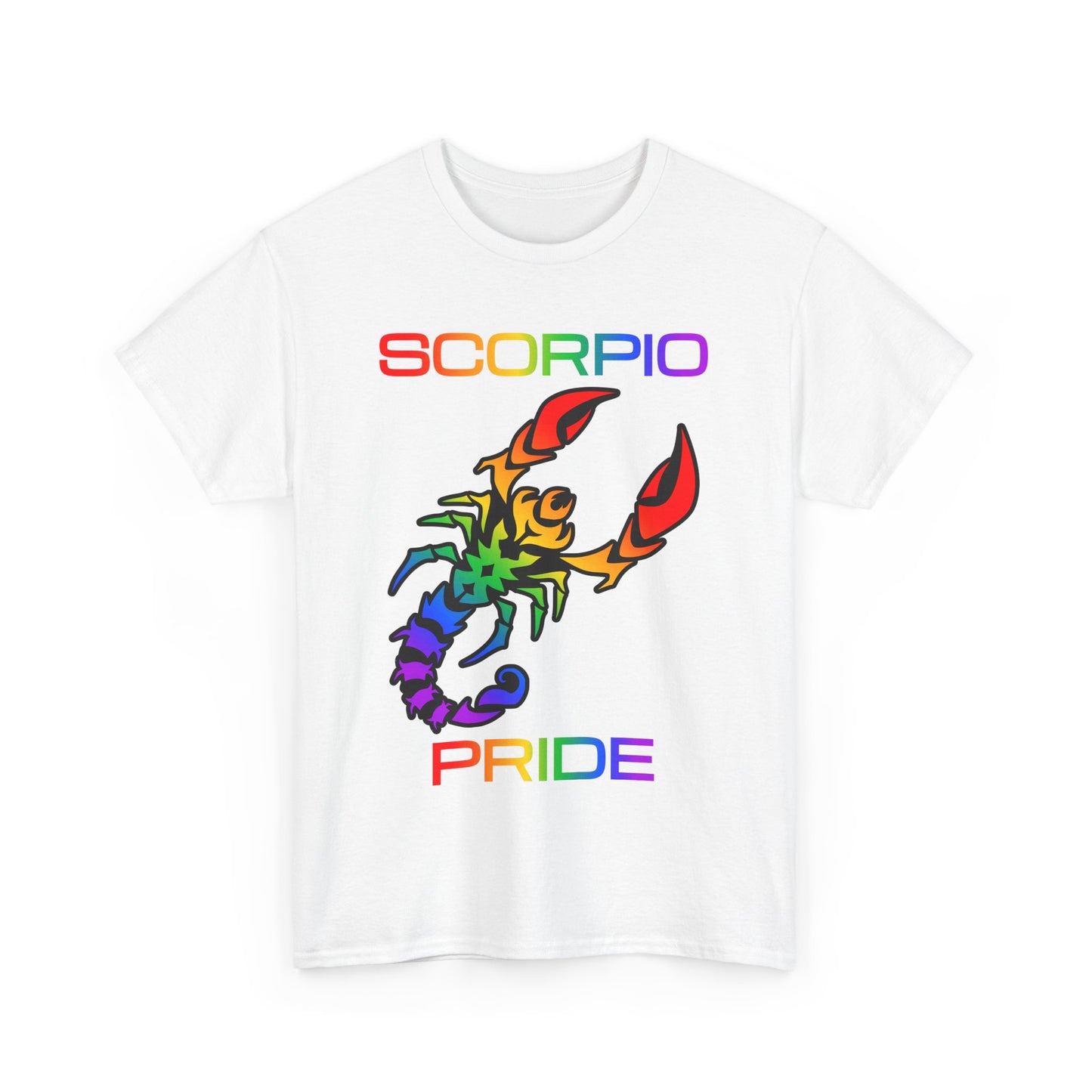 Scorpio Zodiac Heavy Cotton Tee | Unisex Astrology Shirt, Classic Rainbow, Image with Text