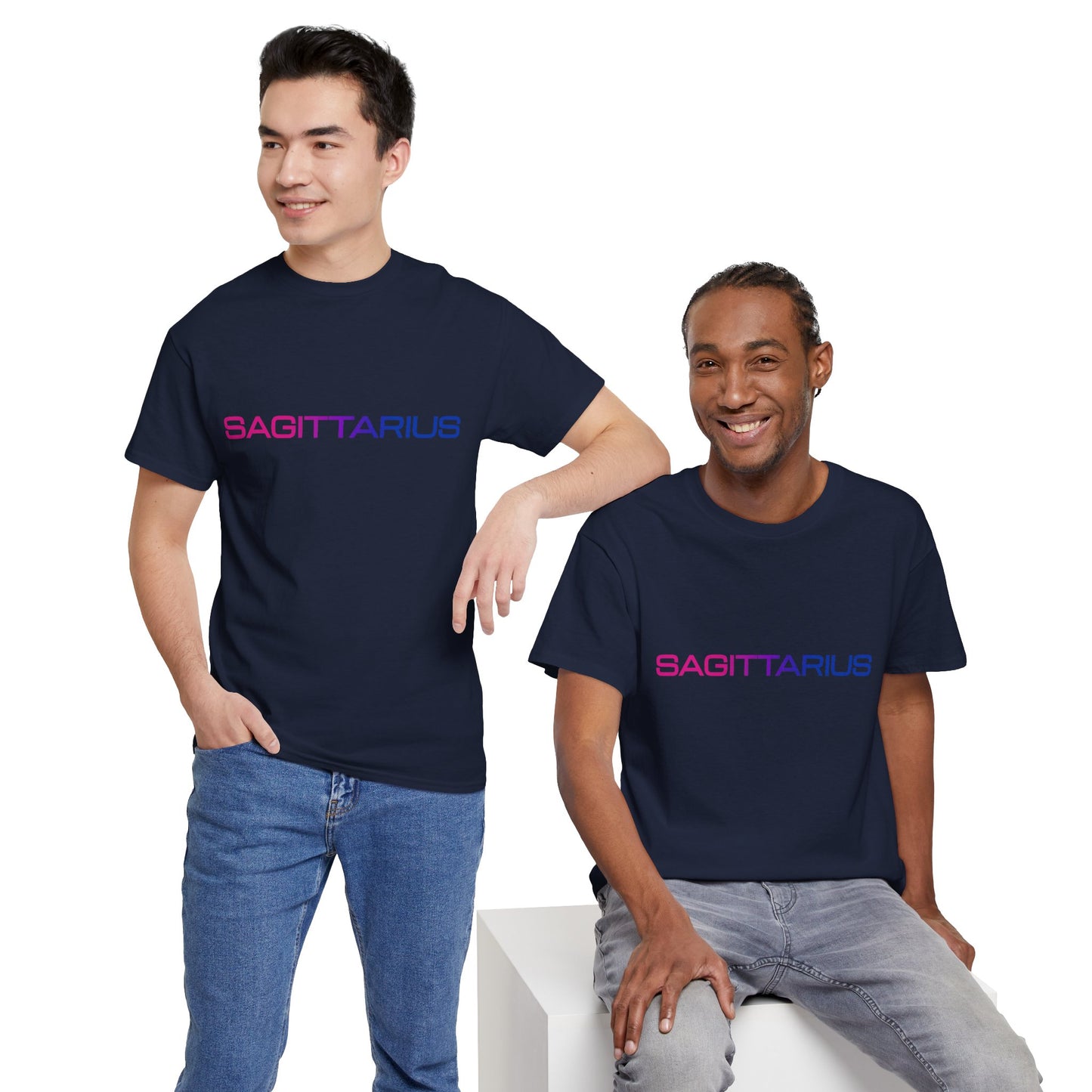 Sagittarius Zodiac Heavy Cotton Tee | Unisex Astrology Shirt, Bisexual Flag Colors, Text Only