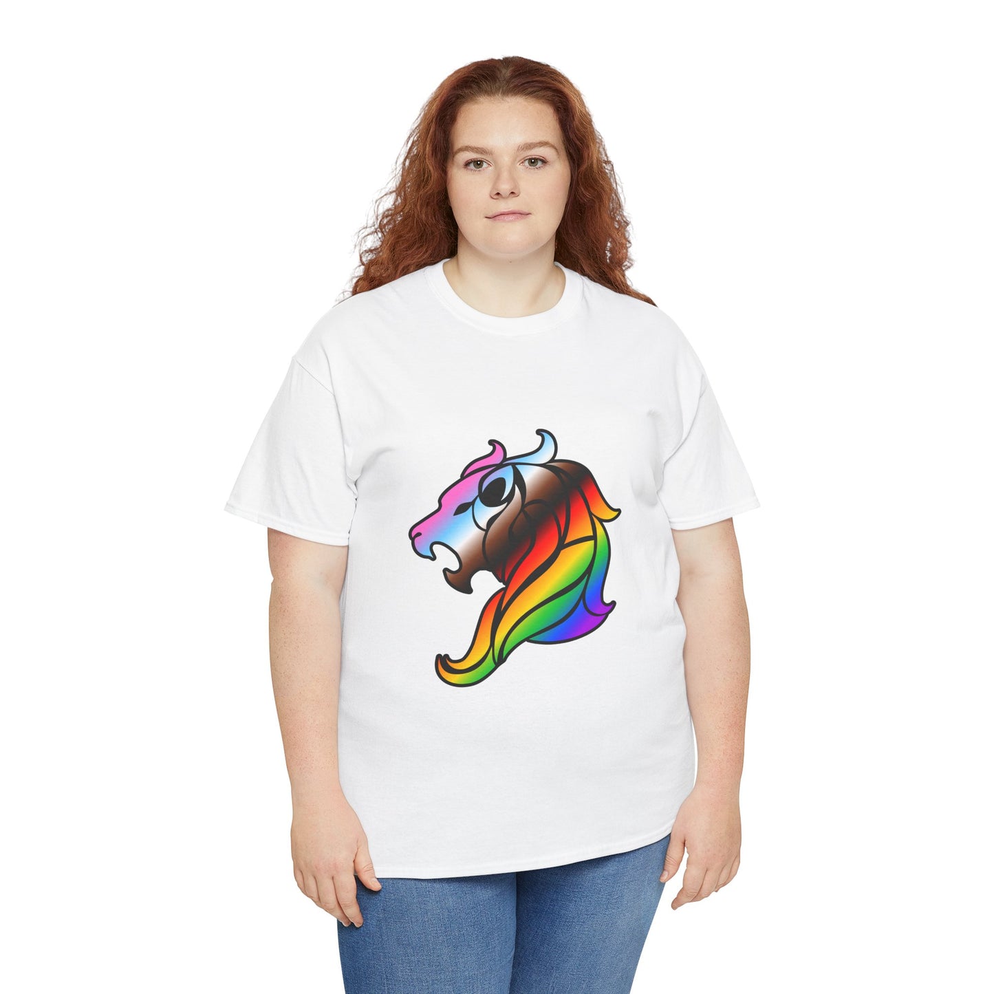 Leo Zodiac Heavy Cotton Tee | Unisex Astrology Shirt, Progress Pride Flag Colors, Image Only