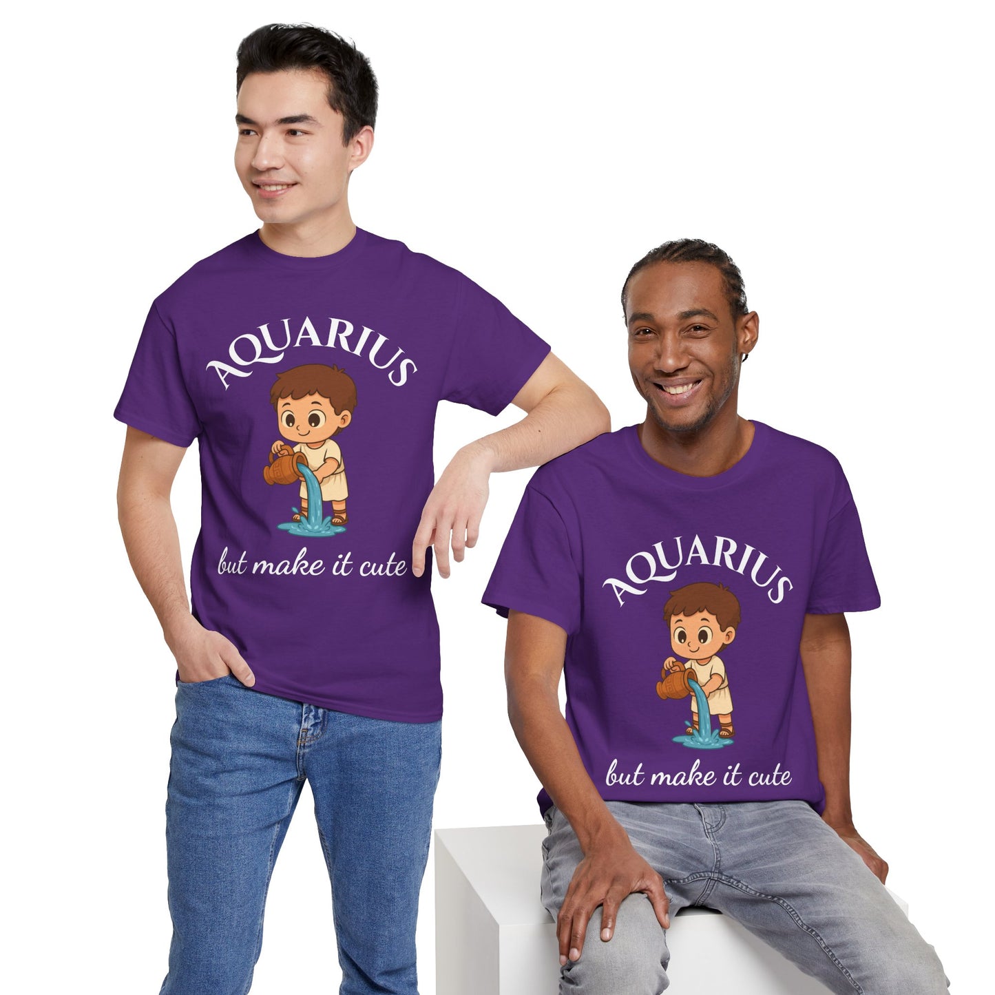 Aquarius But Make It Cute - Adorable Zodiac T-Shirt | Astrology Graphic Tee with Cartoon Water Bearer