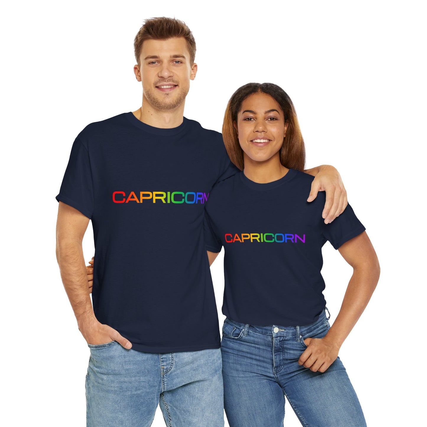 Capricorn Zodiac Heavy Cotton Tee | Unisex Astrology Shirt, Classic Rainbow, Text Only