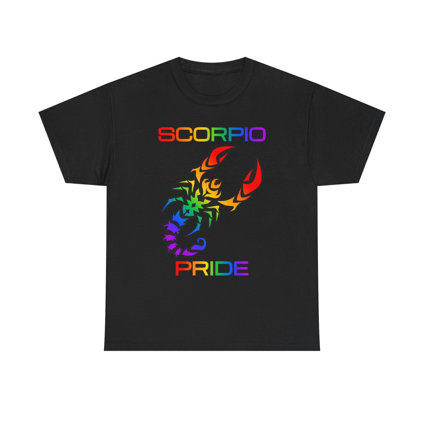 Scorpio Zodiac Heavy Cotton Tee | Unisex Astrology Shirt, Classic Rainbow, Image with Text