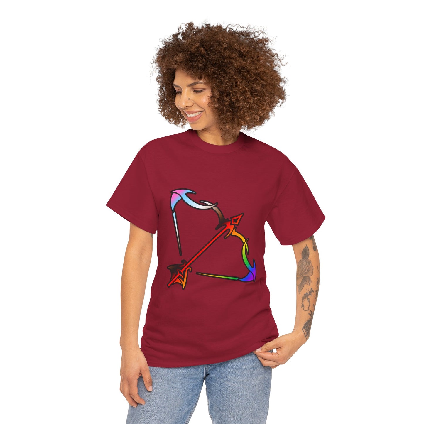 Sagittarius Zodiac Heavy Cotton Tee | Unisex Astrology Shirt, Progress Pride Flag Colors, Image Only