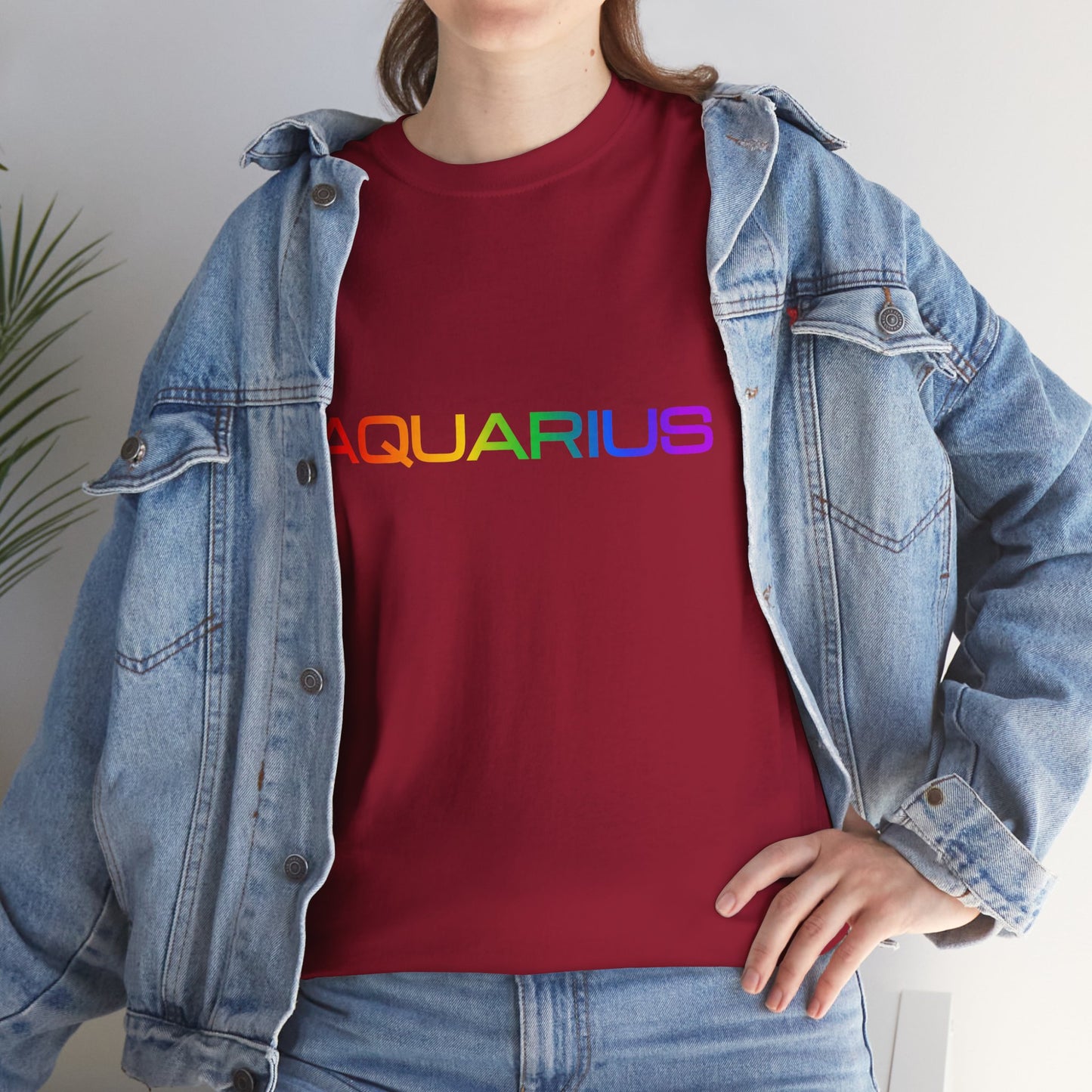 Aquarius Zodiac Heavy Cotton Tee | Unisex Astrology Shirt, Classic Rainbow, Text Only