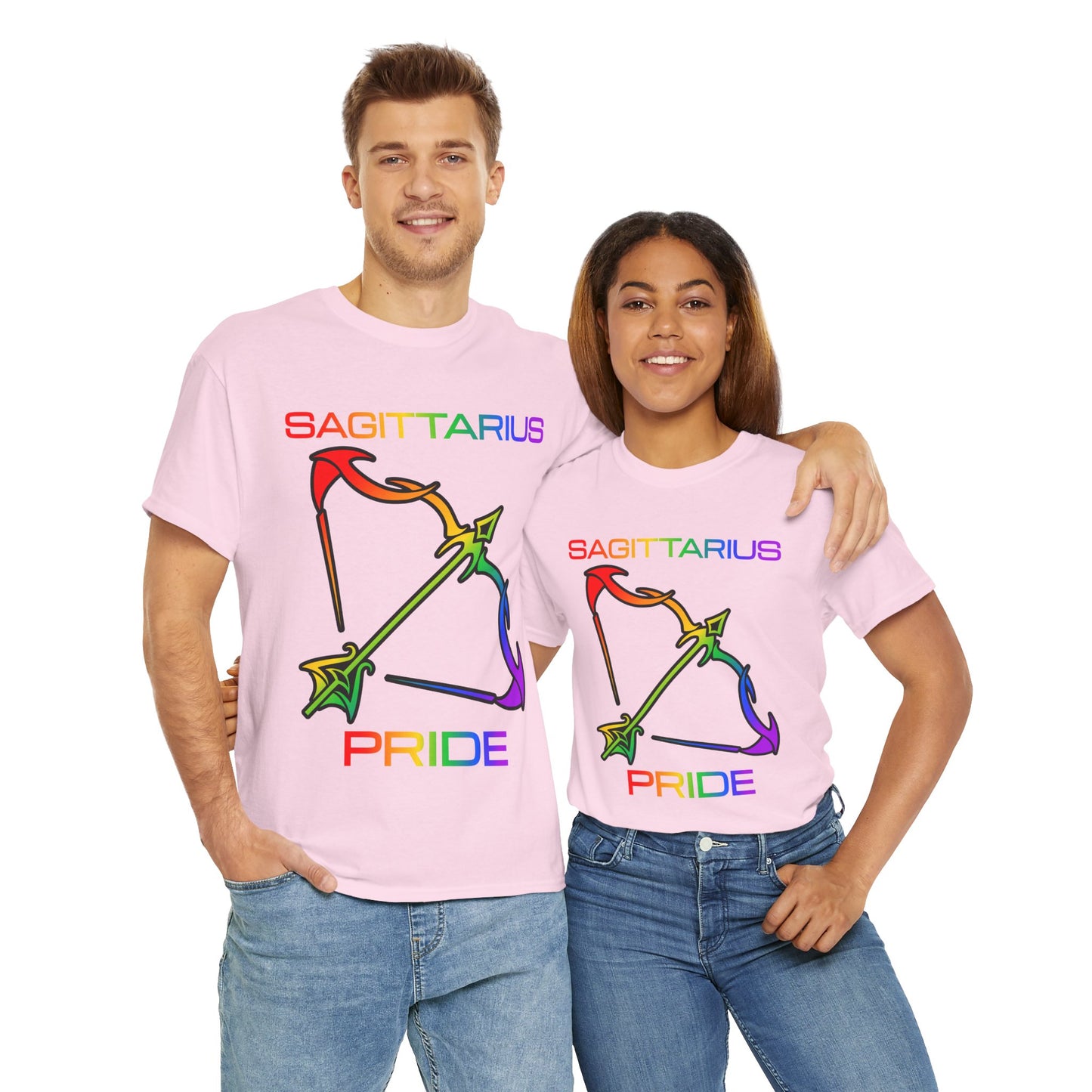 Sagittarius Zodiac Heavy Cotton Tee | Unisex Astrology Shirt, Classic Rainbow, Image with Text