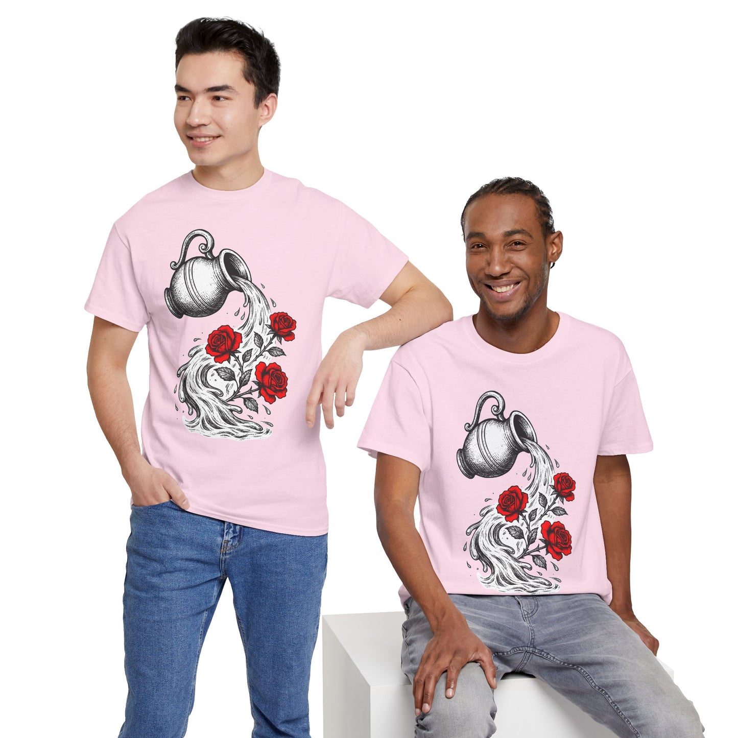 Aquarius Zodiac Heavy Cotton Tee | Unisex Astrology Shirt, Gothic Rose Image