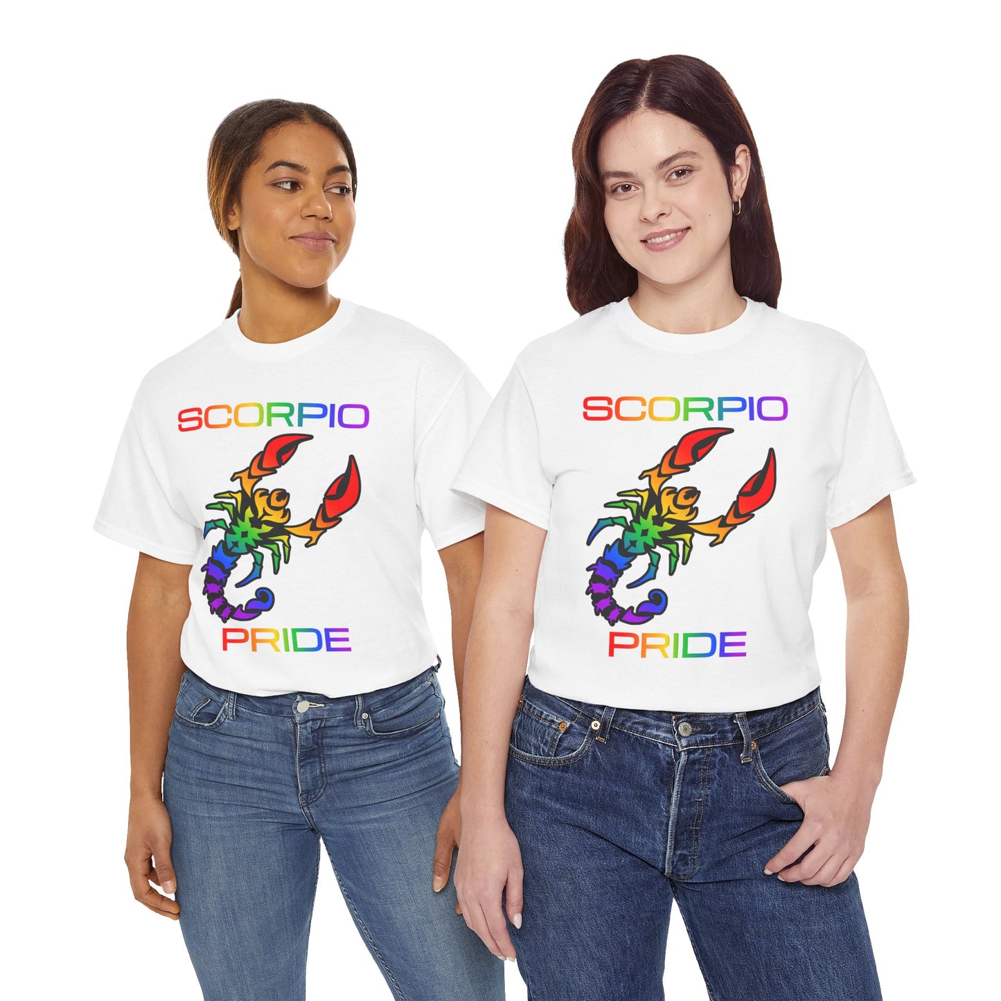 Scorpio Zodiac Heavy Cotton Tee | Unisex Astrology Shirt, Classic Rainbow, Image with Text