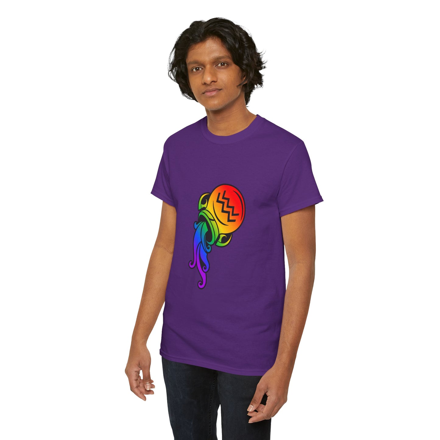 Aquarius Zodiac Heavy Cotton Tee | Unisex Astrology Shirt, Classic Rainbow, Image Only