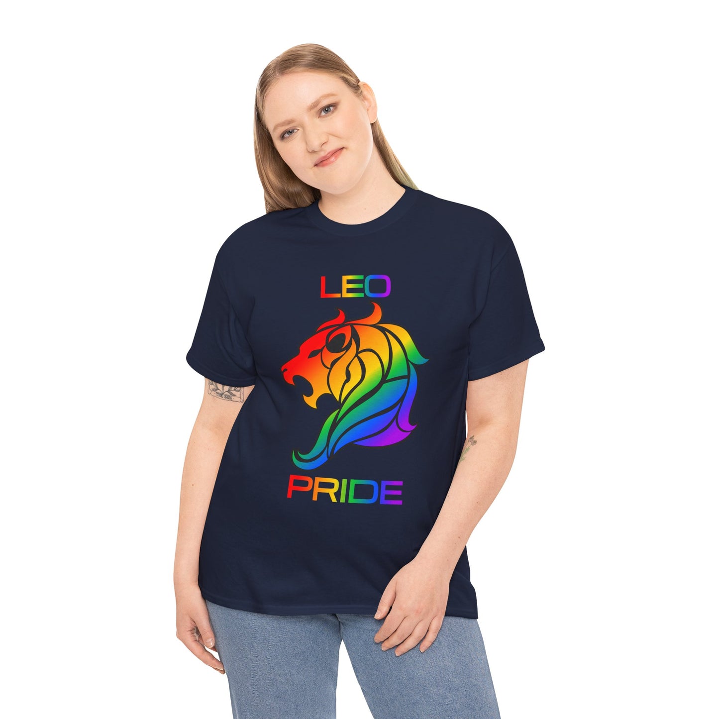 Leo Zodiac Heavy Cotton Tee | Unisex Astrology Shirt, Classic Rainbow, Image with Text