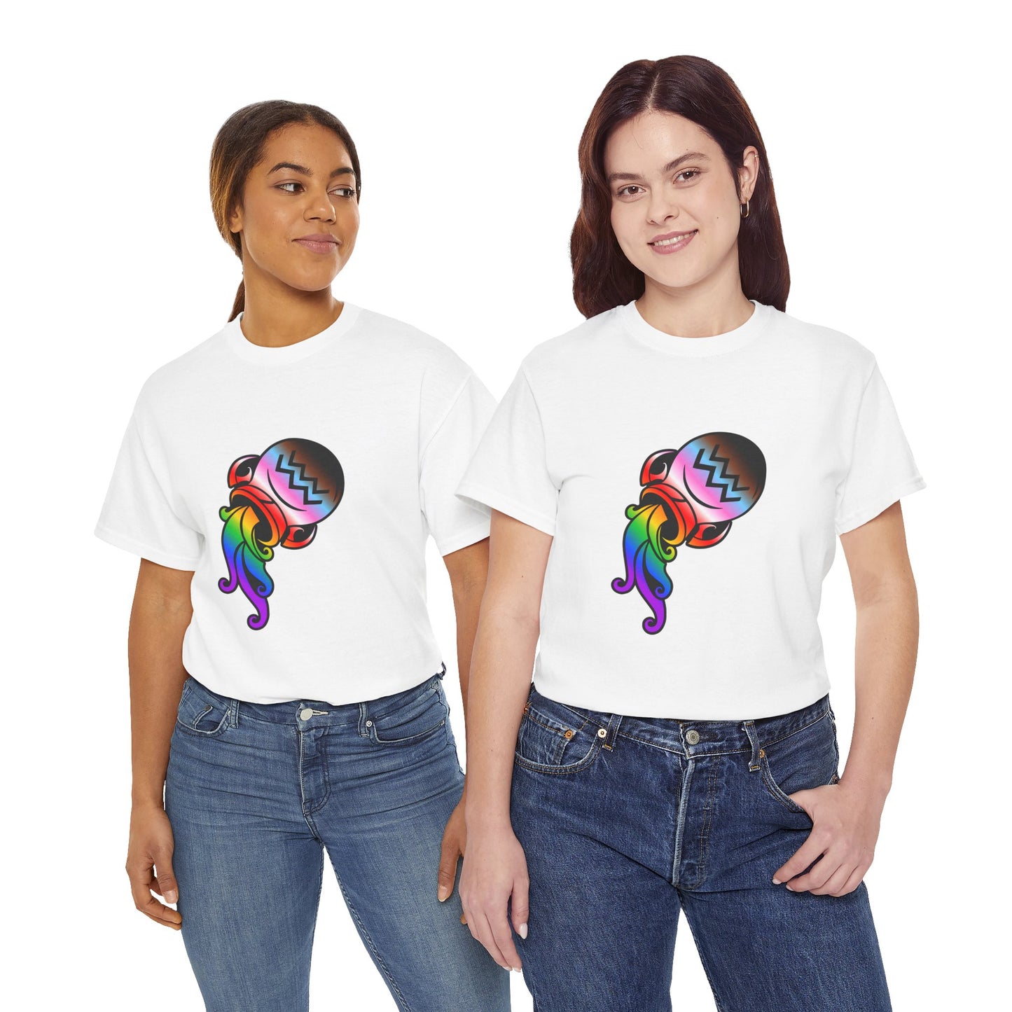Aquarius Zodiac Heavy Cotton Tee | Unisex Astrology Shirt, Progress Pride Flag Colors, Image Only