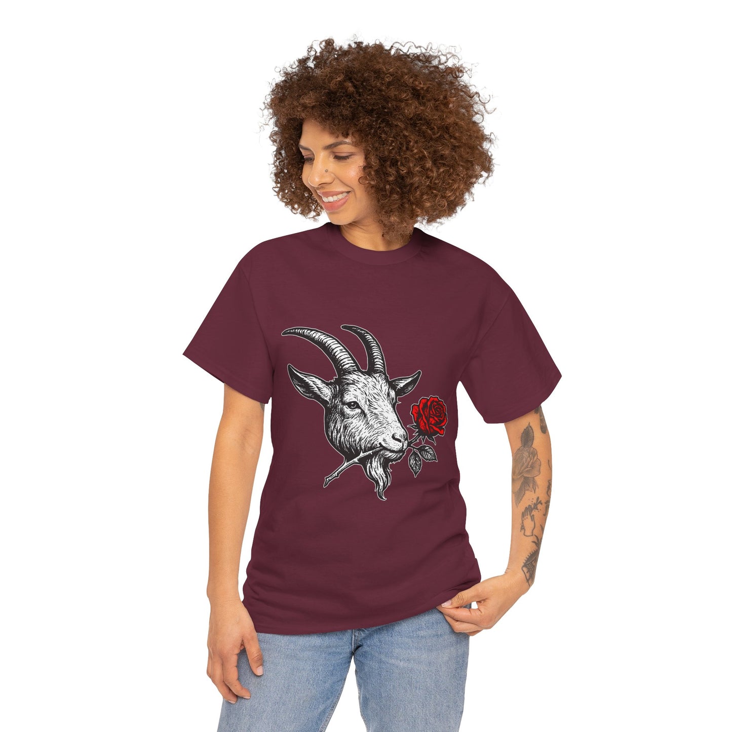 Capricorn Zodiac Heavy Cotton Tee | Unisex Astrology Shirt, Gothic Rose Image