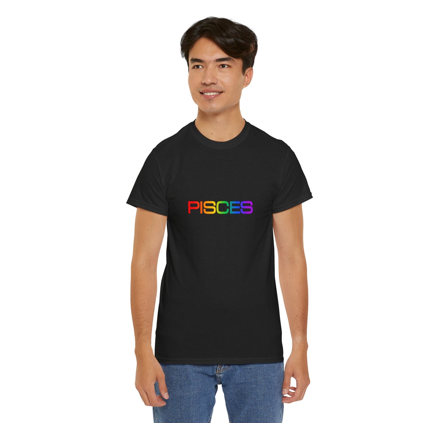 Pisces Zodiac Heavy Cotton Tee | Unisex Astrology Shirt, Classic Rainbow, Text Only