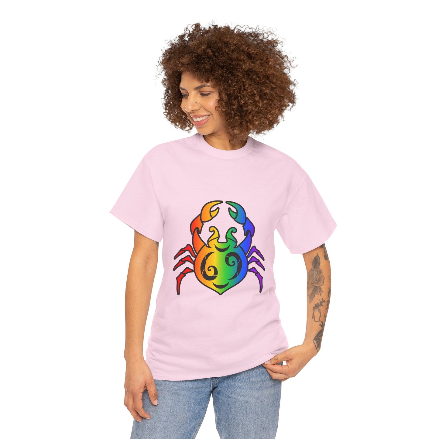 Cancer Zodiac Heavy Cotton Tee | Unisex Astrology Shirt, Classic Rainbow, Image Only
