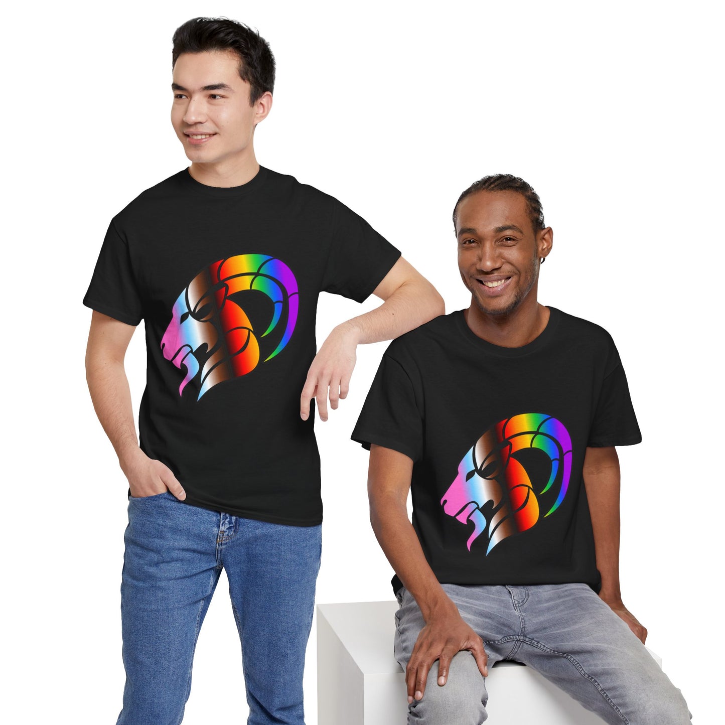 Capricorn Zodiac Heavy Cotton Tee | Unisex Astrology Shirt, Progress Pride Flag Colors, Image Only