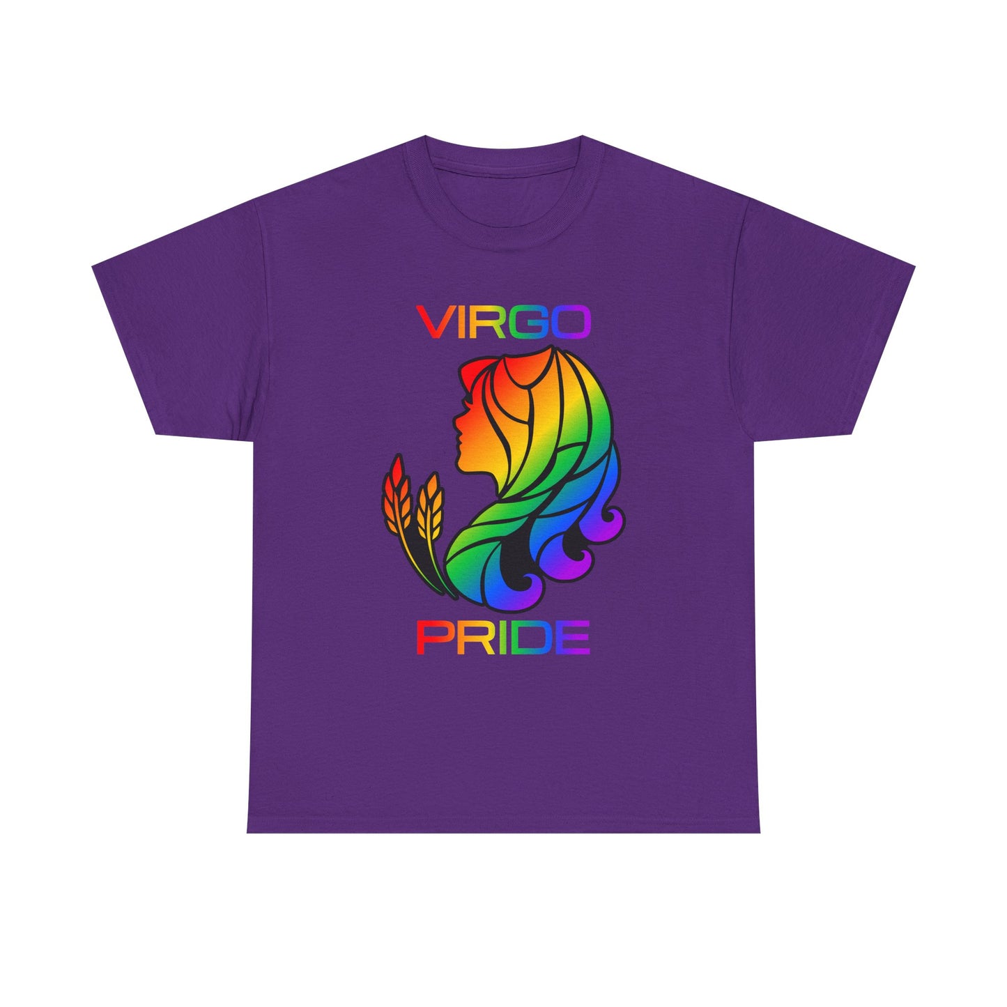 Virgo Zodiac Heavy Cotton Tee | Unisex Astrology Shirt, Classic Rainbow, Image with Text