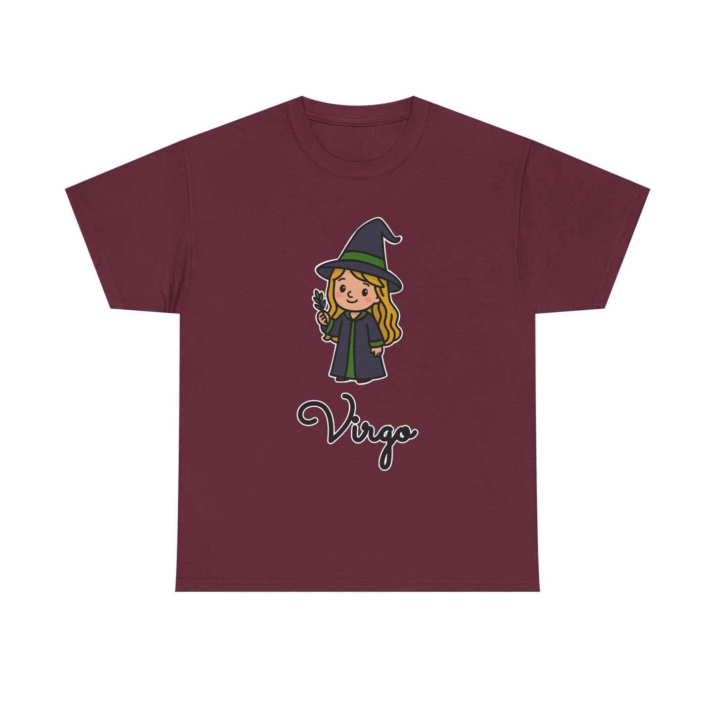 Virgo Astrology T-Shirt – Cute Cartoon Young Girl in Witch Hat Zodiac Graphic Tee