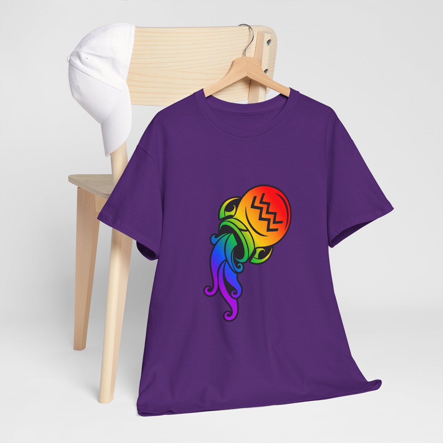 Aquarius Zodiac Heavy Cotton Tee | Unisex Astrology Shirt, Classic Rainbow, Image Only
