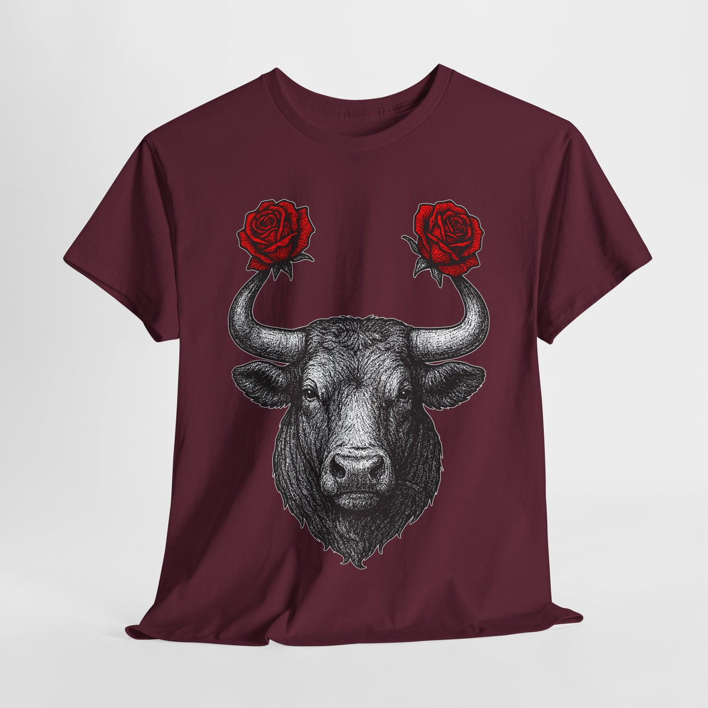 Taurus Zodiac Heavy Cotton Tee | Unisex Astrology Shirt, Gothic Rose Image
