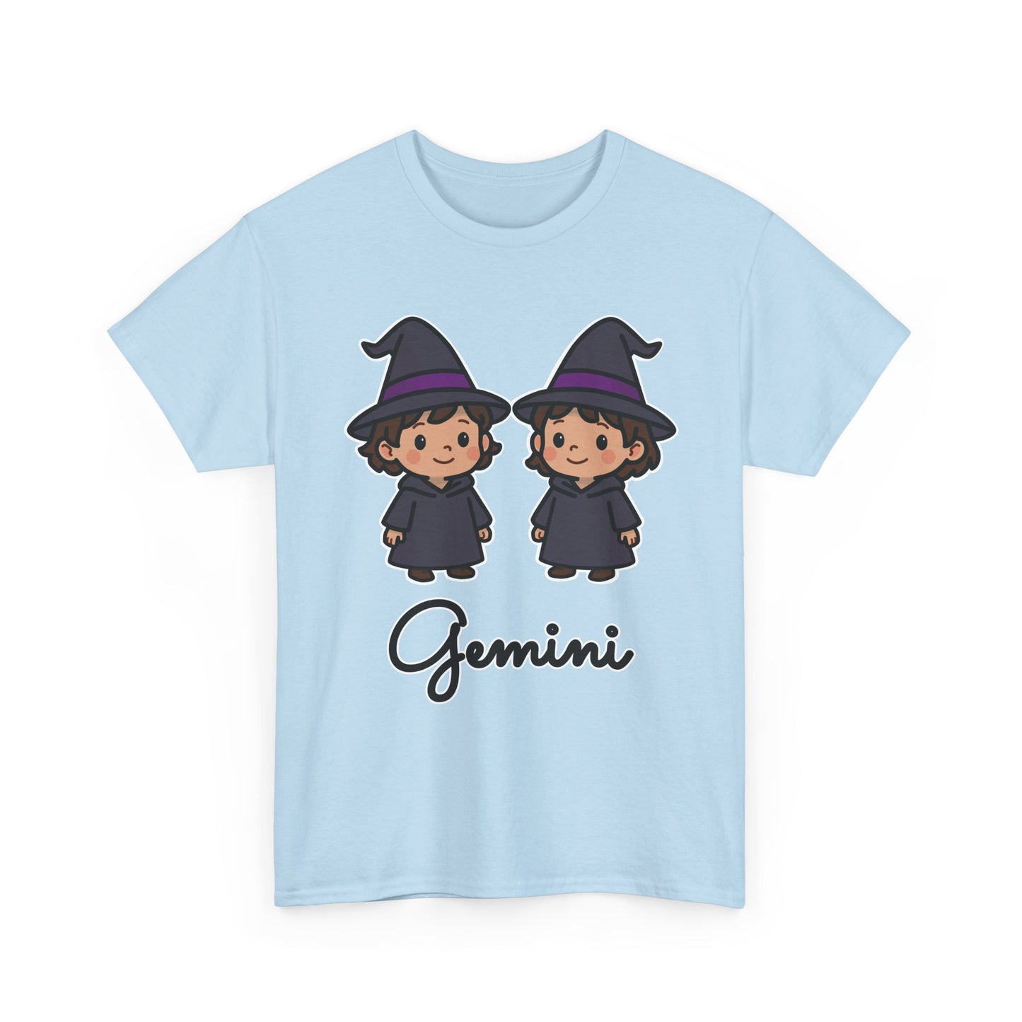 Gemini Astrology T-Shirt – Cute Cartoon Twins in Witch Hats Zodiac Graphic Tee