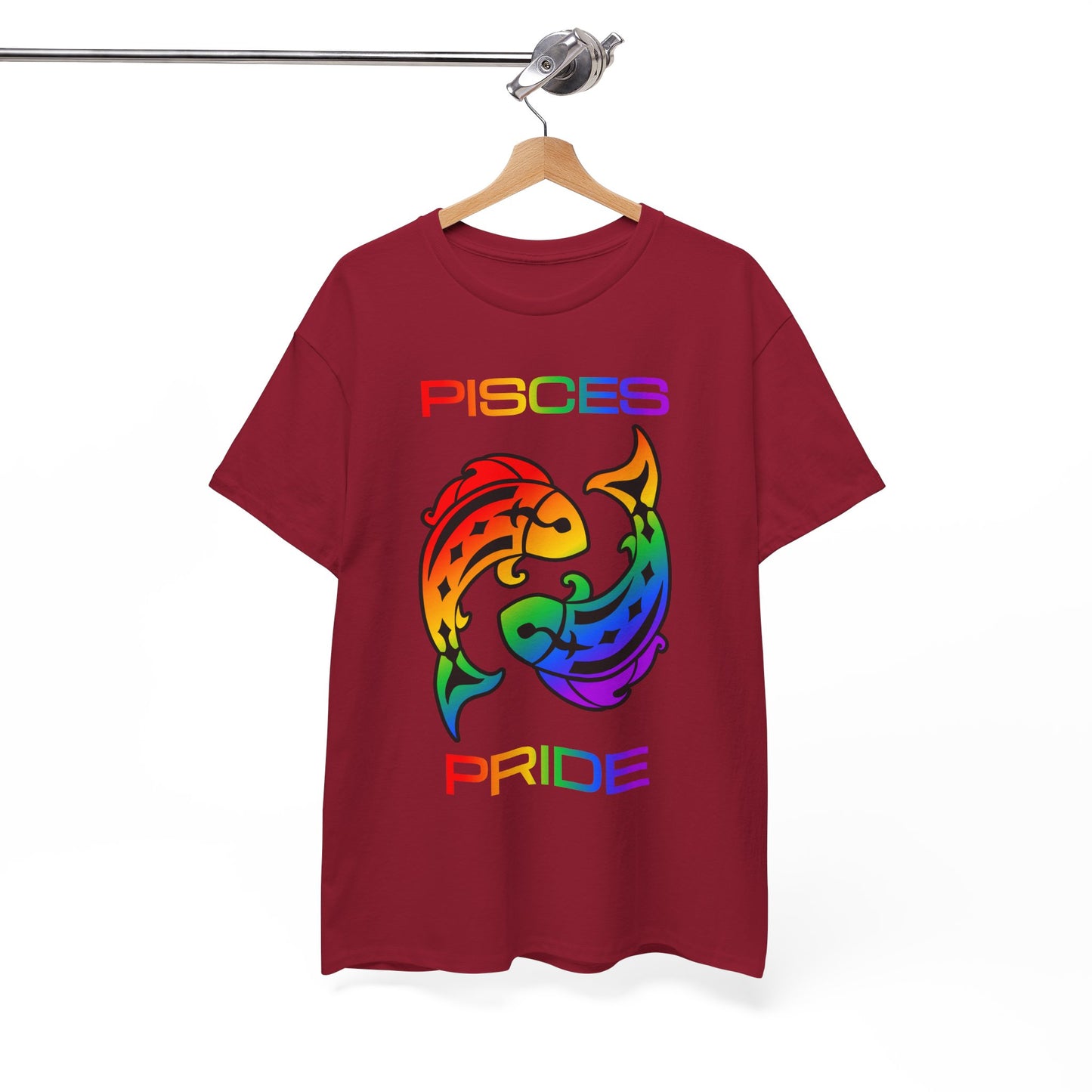 Pisces Zodiac Heavy Cotton Tee | Unisex Astrology Shirt, Classic Rainbow, Image with Text