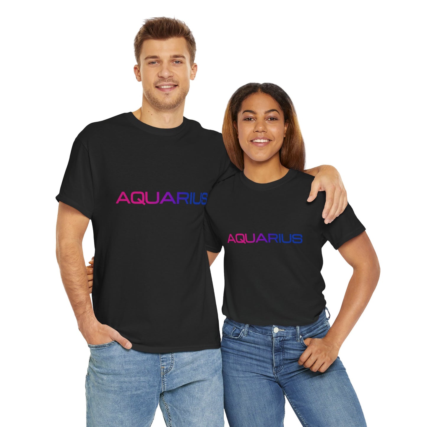 Aquarius Zodiac Heavy Cotton Tee | Unisex Astrology Shirt, Bisexual Flag Colors, Text Only