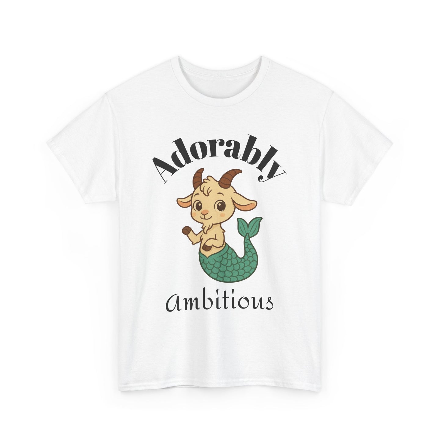 Adorably Ambitious - Adorable Capricorn Zodiac T-Shirt | Astrology Graphic Tee with Cartoon Sea Goat