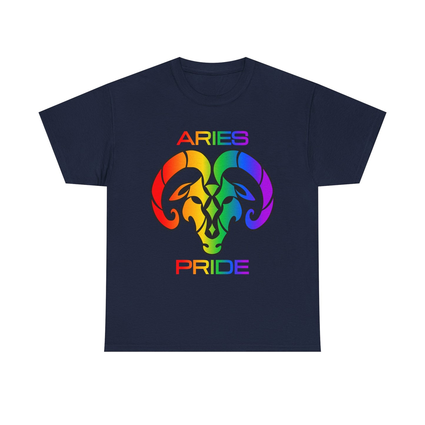 Aries Zodiac Heavy Cotton Tee | Unisex Astrology Shirt, Classic Rainbow, Image and Text