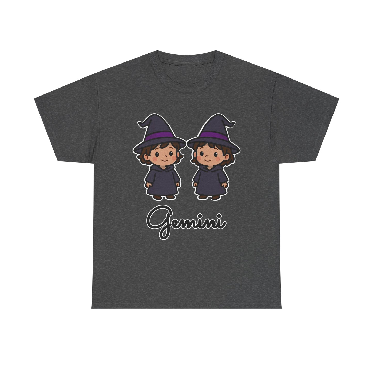 Gemini Astrology T-Shirt – Cute Cartoon Twins in Witch Hats Zodiac Graphic Tee