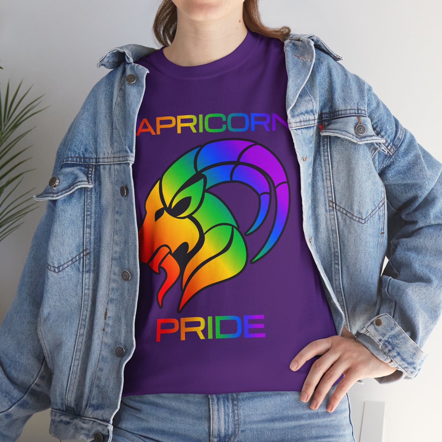 Capricorn Zodiac Heavy Cotton Tee | Unisex Astrology Shirt, Classic Rainbow, Image with Text