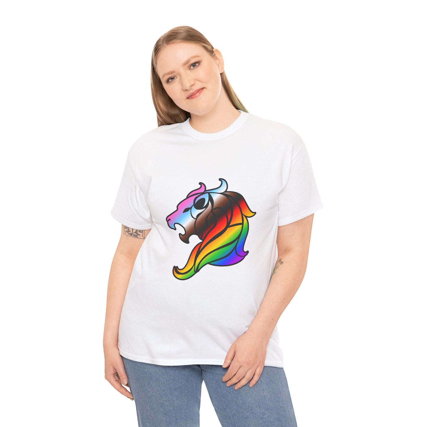 Leo Zodiac Heavy Cotton Tee | Unisex Astrology Shirt, Progress Pride Flag Colors, Image Only