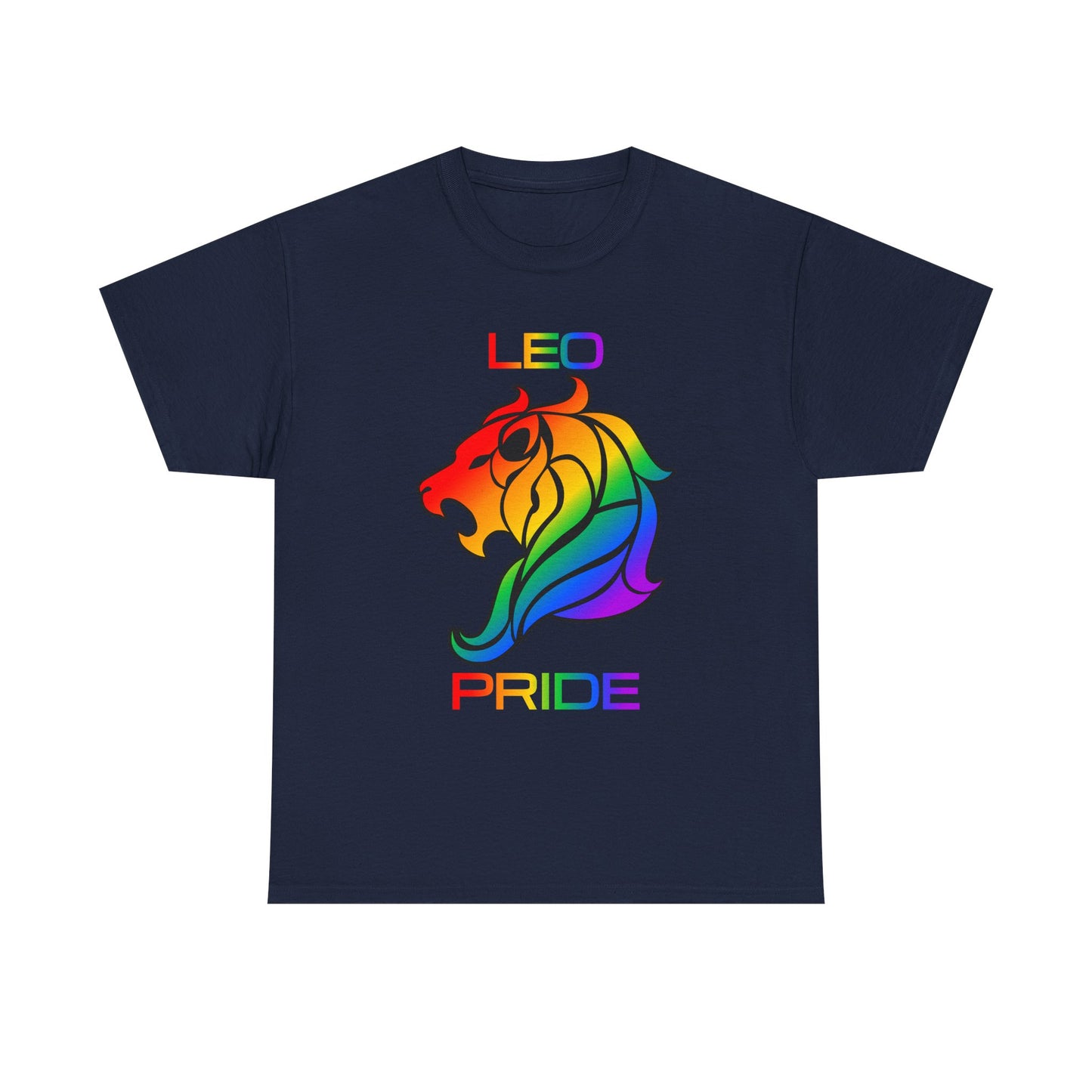 Leo Zodiac Heavy Cotton Tee | Unisex Astrology Shirt, Classic Rainbow, Image with Text