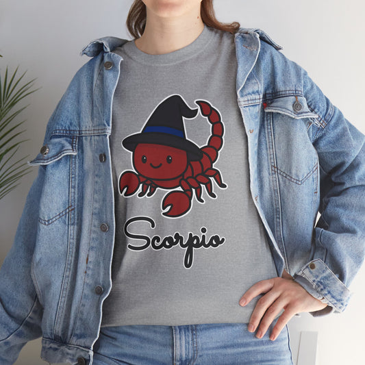 Scorpio Astrology T-Shirt – Cute Cartoon Scorpion with Witch's Hat Zodiac Graphic Tee