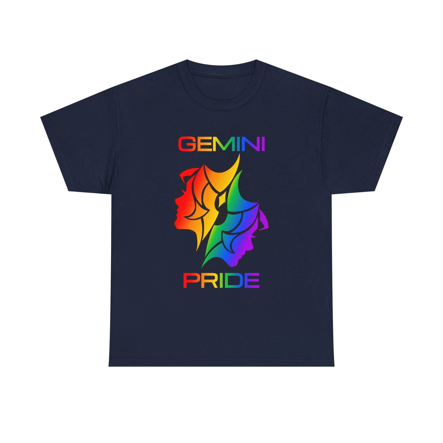 Gemini Zodiac Heavy Cotton Tee | Unisex Astrology Shirt, Classic Rainbow, Image with Text