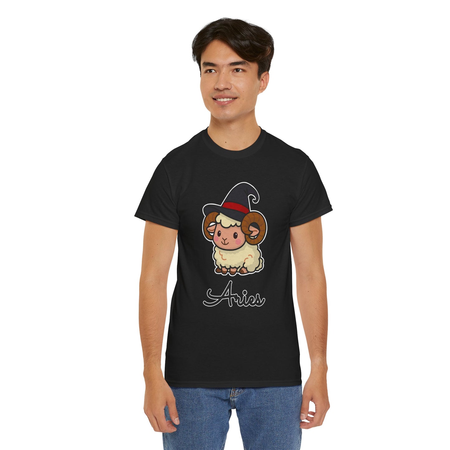 Aries Astrology T-Shirt – Cute Cartoon Ram in Witch Hat Zodiac Graphic Tee