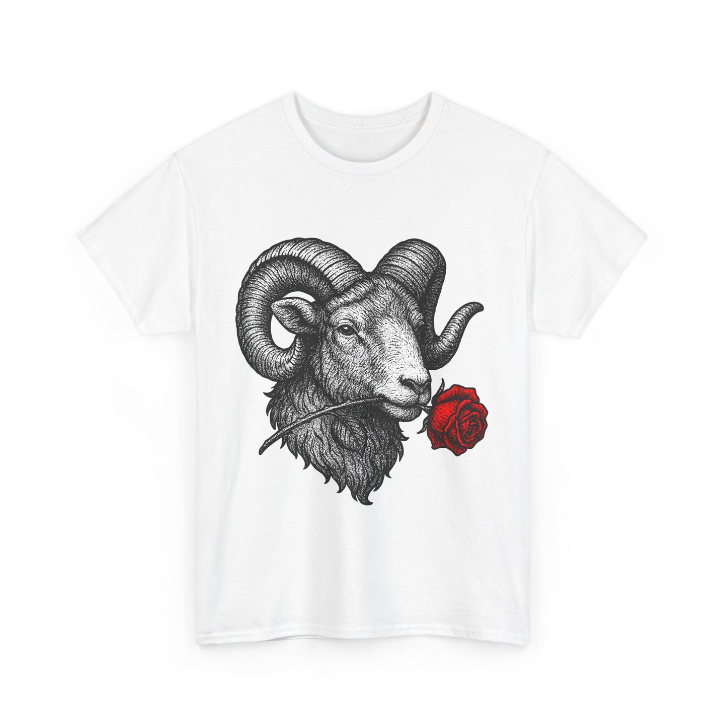 Aries Zodiac Heavy Cotton Tee | Unisex Astrology Shirt, Gothic Rose Image