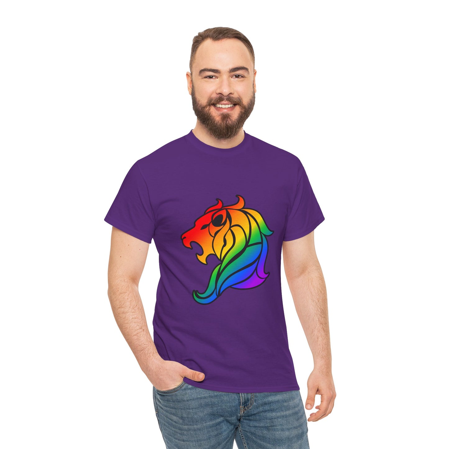 Leo Zodiac Heavy Cotton Tee | Unisex Astrology Shirt, Classic Rainbow, Image Only