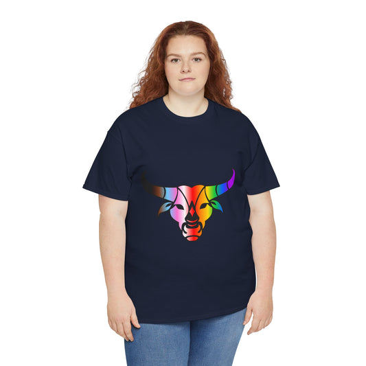Taurus Zodiac Heavy Cotton Tee | Unisex Astrology Shirt, Progress Pride Flag Colors, Image Only