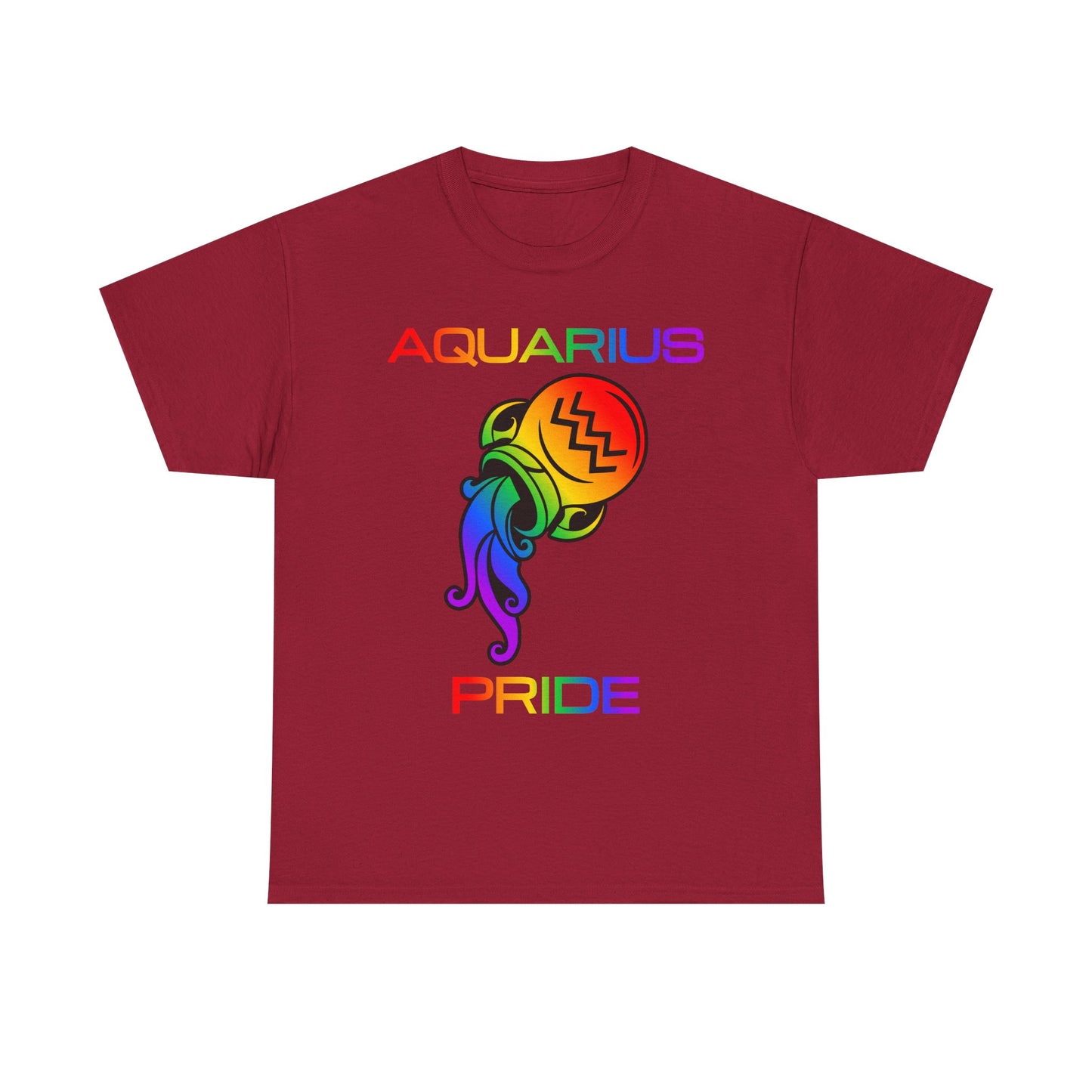 Aquarius Zodiac Heavy Cotton Tee | Unisex Astrology Shirt, Classic Rainbow, Image with Text