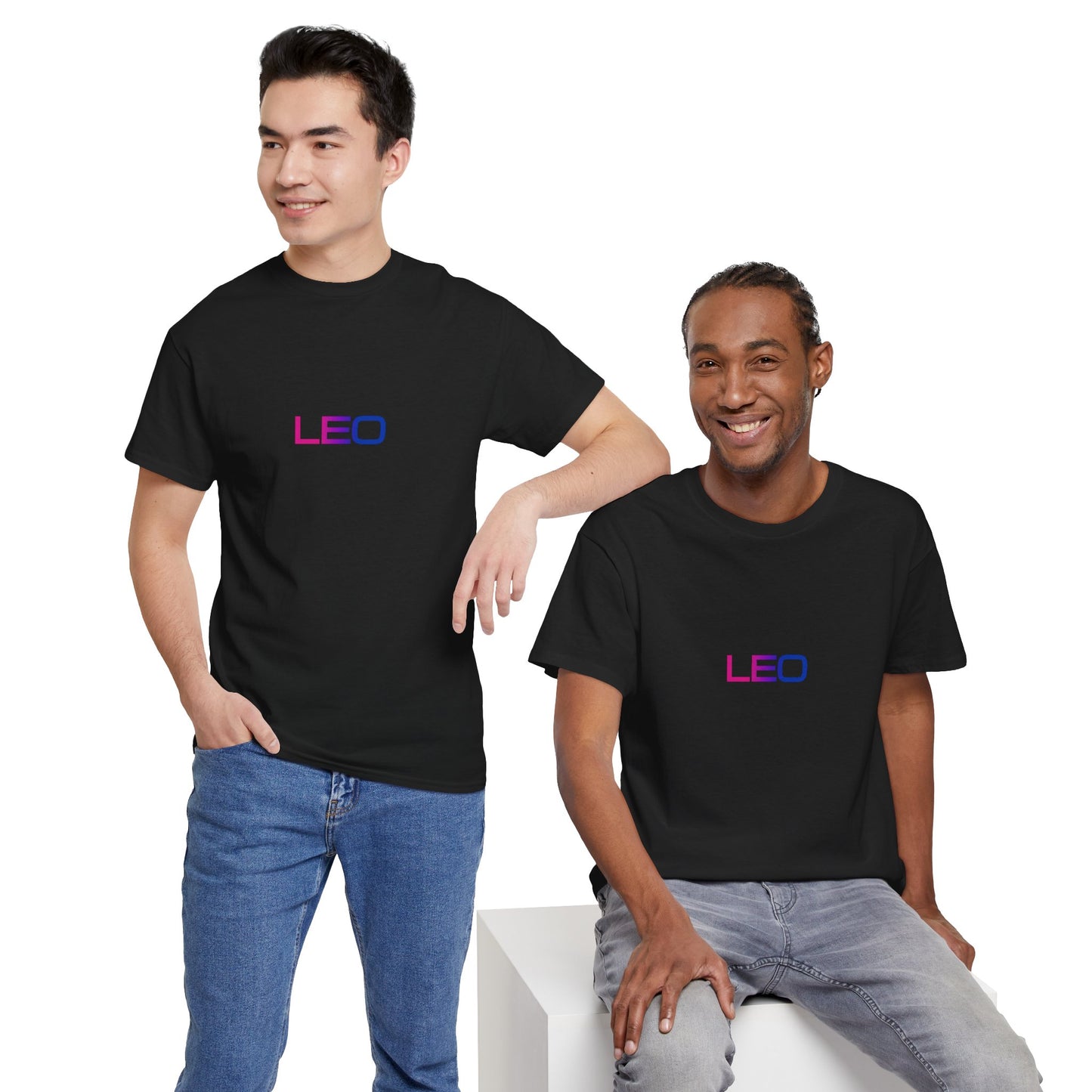 Leo Zodiac Heavy Cotton Tee | Unisex Astrology Shirt, Bisexual Flag Colors, Text Only