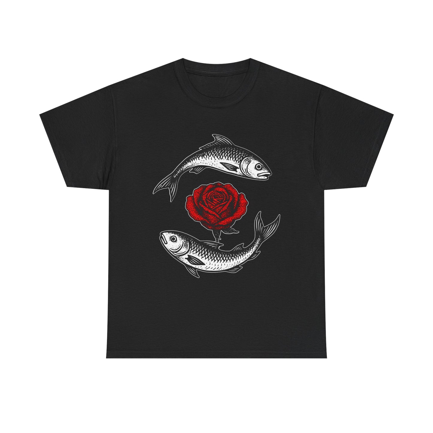 Pisces Zodiac Heavy Cotton Tee | Unisex Astrology Shirt, Gothic Rose Image