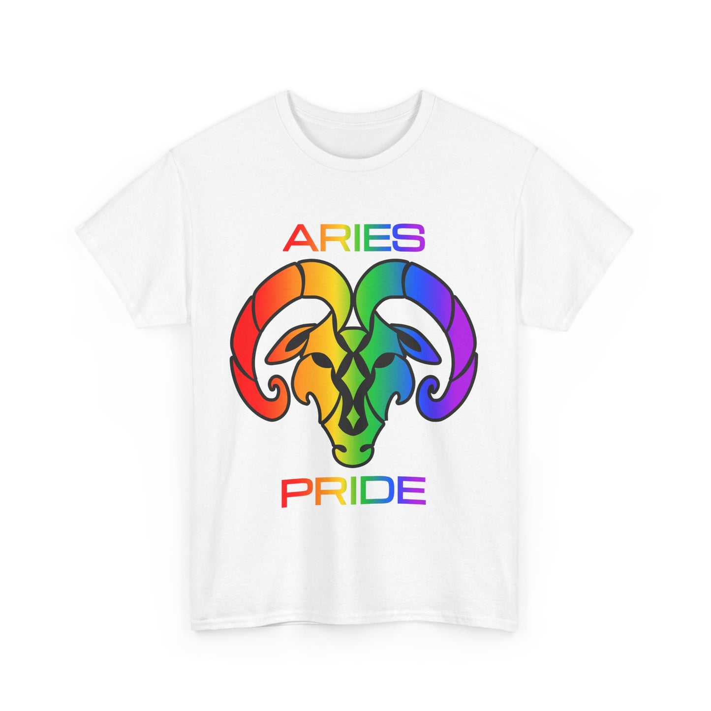 Aries Zodiac Heavy Cotton Tee | Unisex Astrology Shirt, Classic Rainbow, Image and Text
