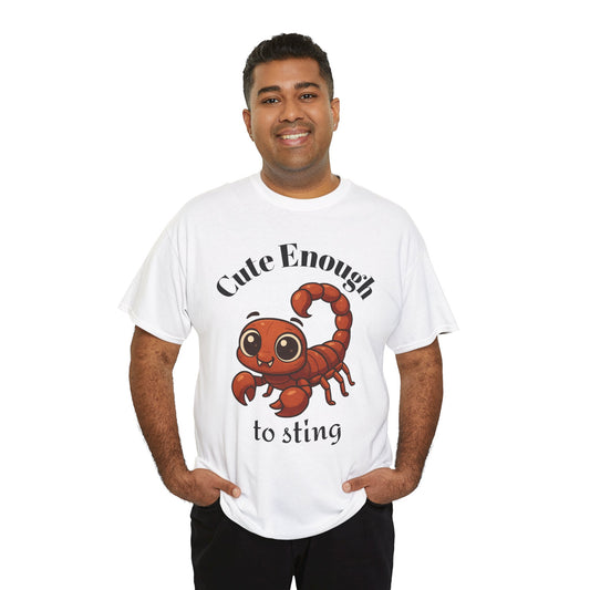 Cute Enough to Sting - Adorable Scorpio Zodiac T-Shirt | Astrology Graphic Tee with Cartoon Scorpion