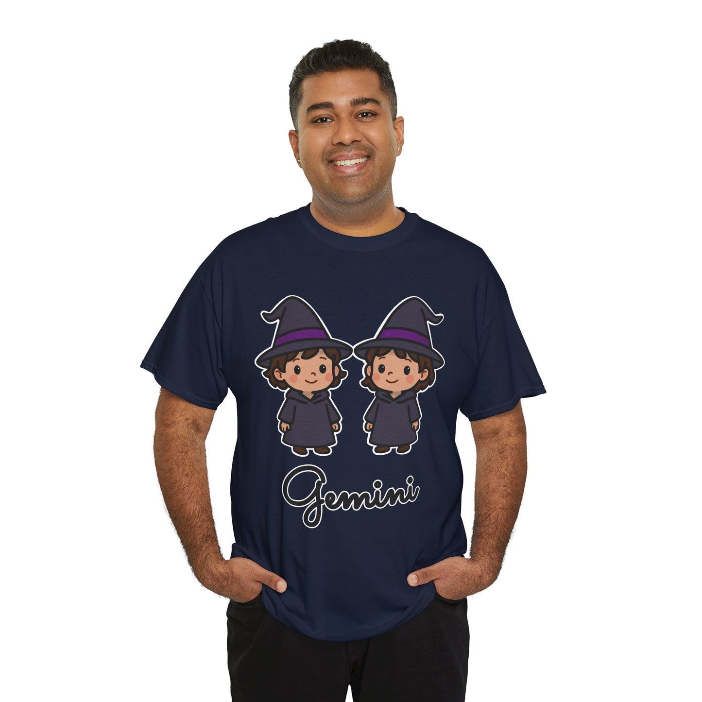Gemini Astrology T-Shirt – Cute Cartoon Twins in Witch Hats Zodiac Graphic Tee