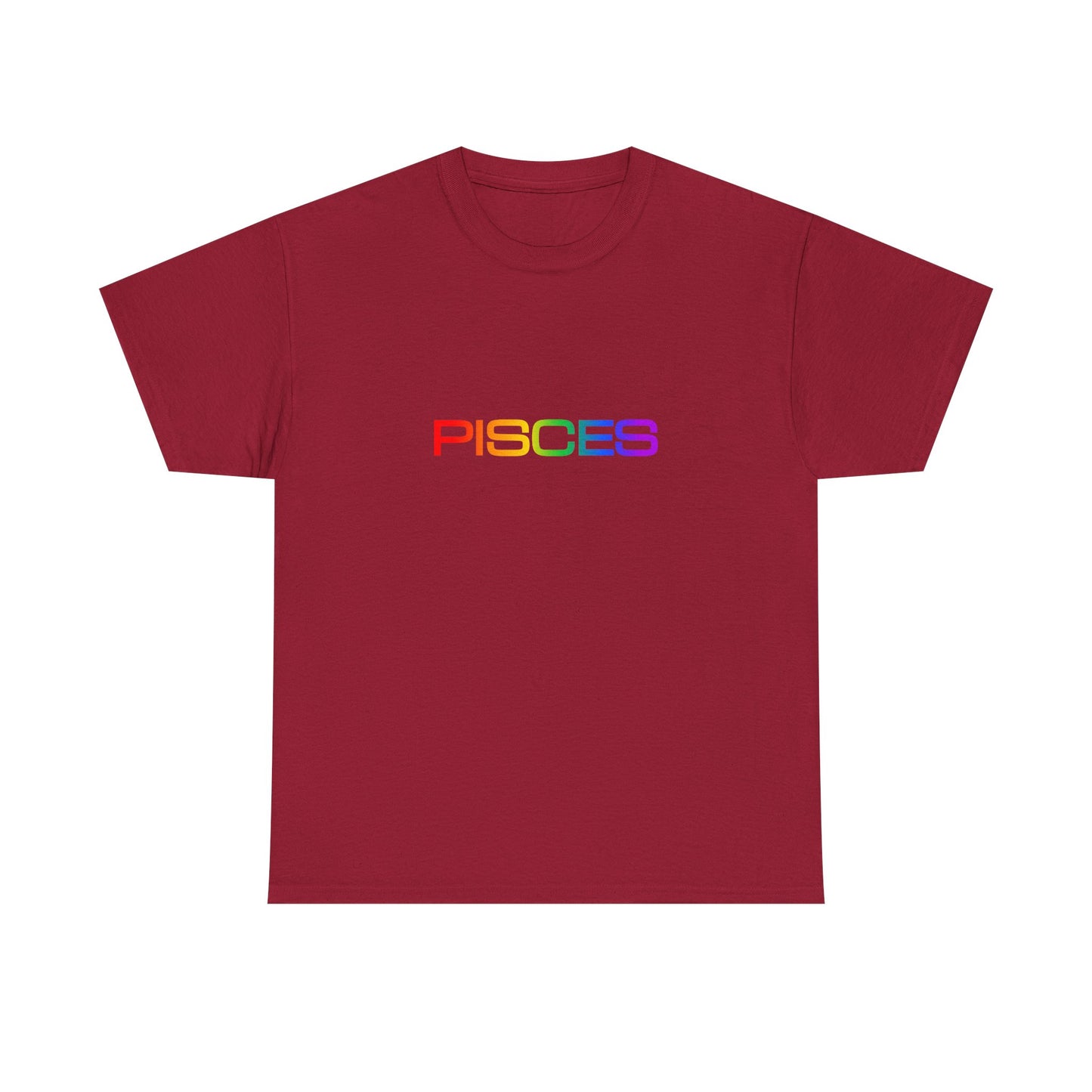 Pisces Zodiac Heavy Cotton Tee | Unisex Astrology Shirt, Classic Rainbow, Text Only