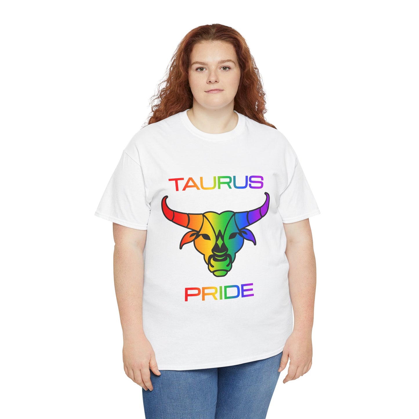 Taurus Zodiac Heavy Cotton Tee | Unisex Astrology Shirt, Classic Rainbow, Image with Text