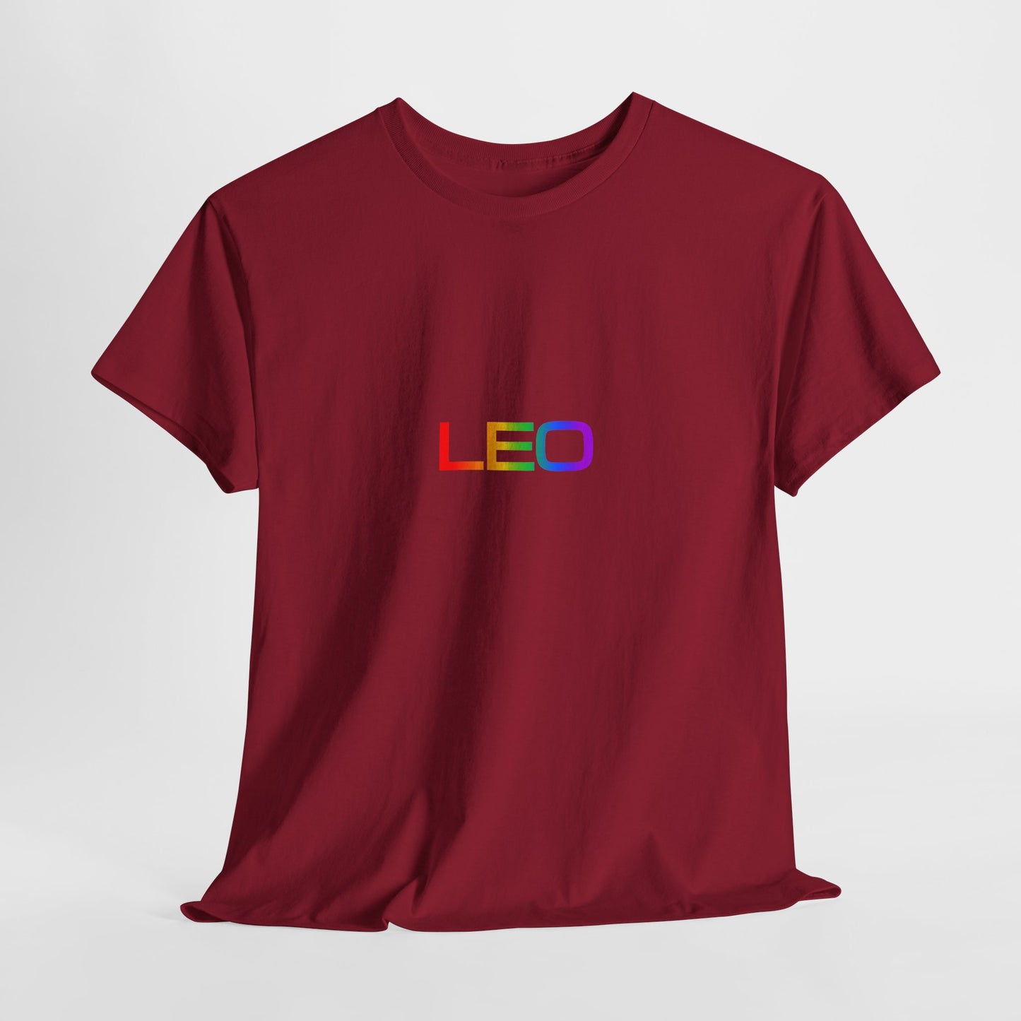 Leo Zodiac Heavy Cotton Tee | Unisex Astrology Shirt, Classic Rainbow, Text Only