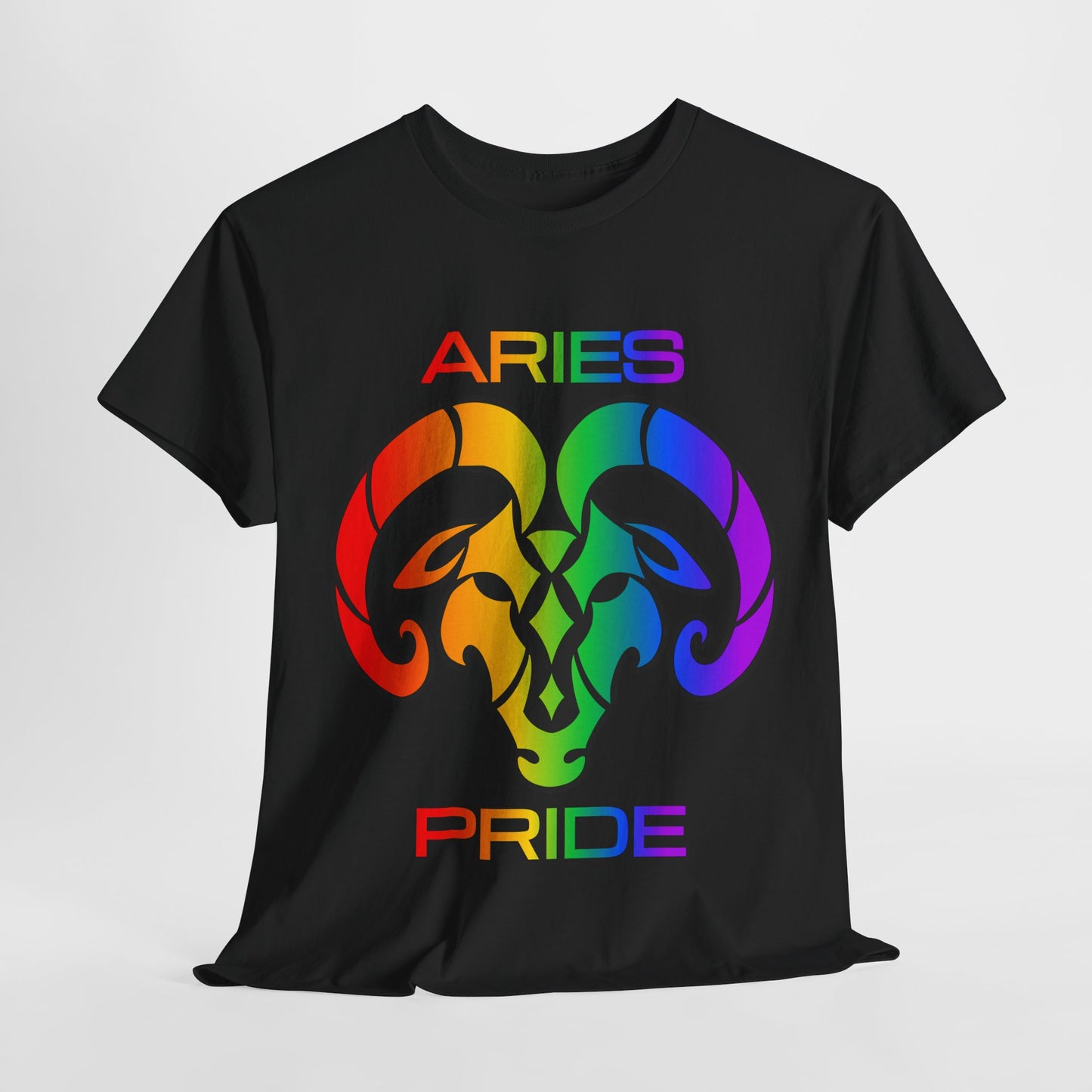 Aries Zodiac Heavy Cotton Tee | Unisex Astrology Shirt, Classic Rainbow, Image and Text