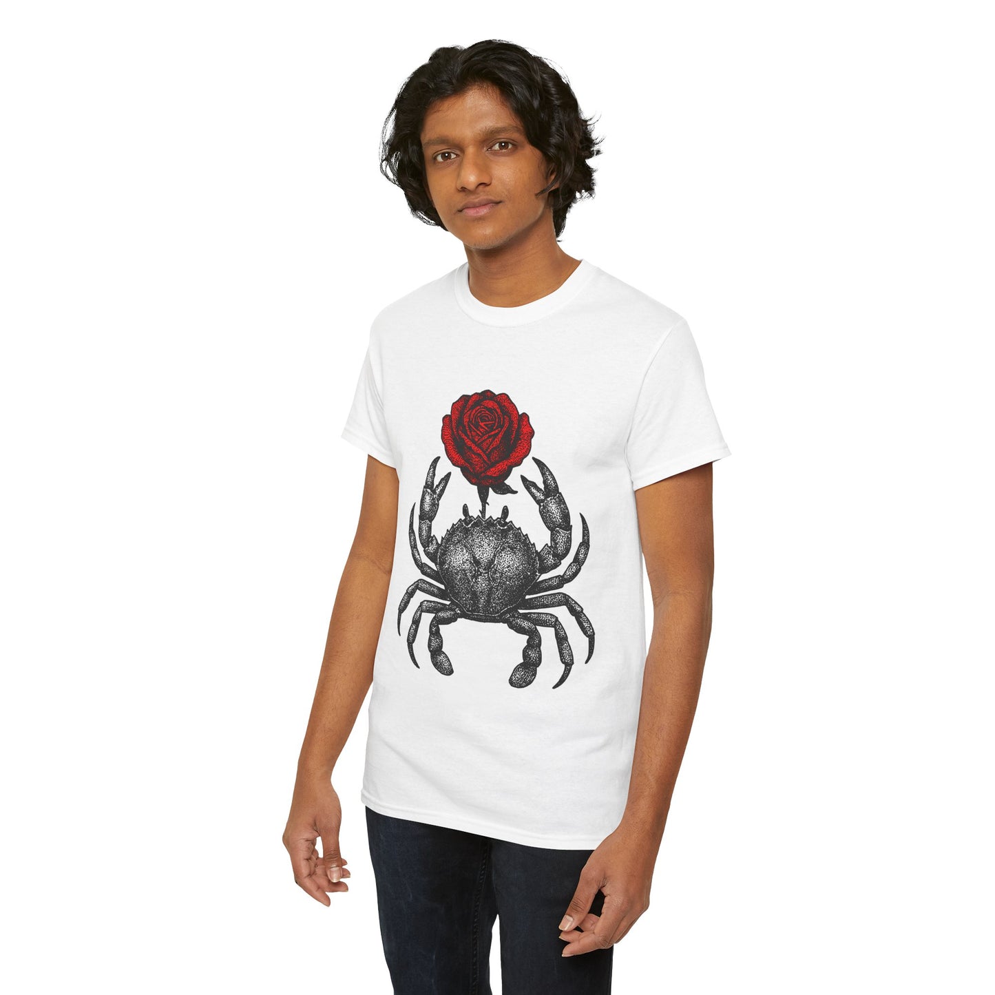 Cancer Zodiac Heavy Cotton Tee | Unisex Astrology Shirt, Gothic Rose Image