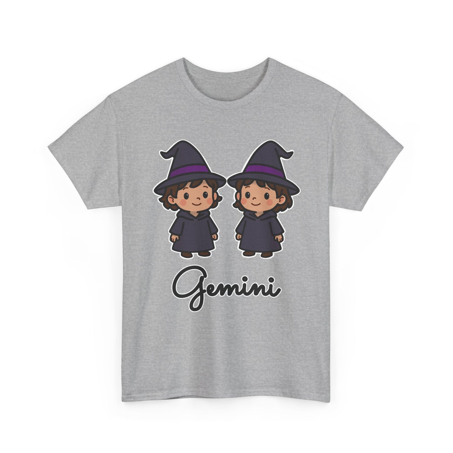 Gemini Astrology T-Shirt – Cute Cartoon Twins in Witch Hats Zodiac Graphic Tee